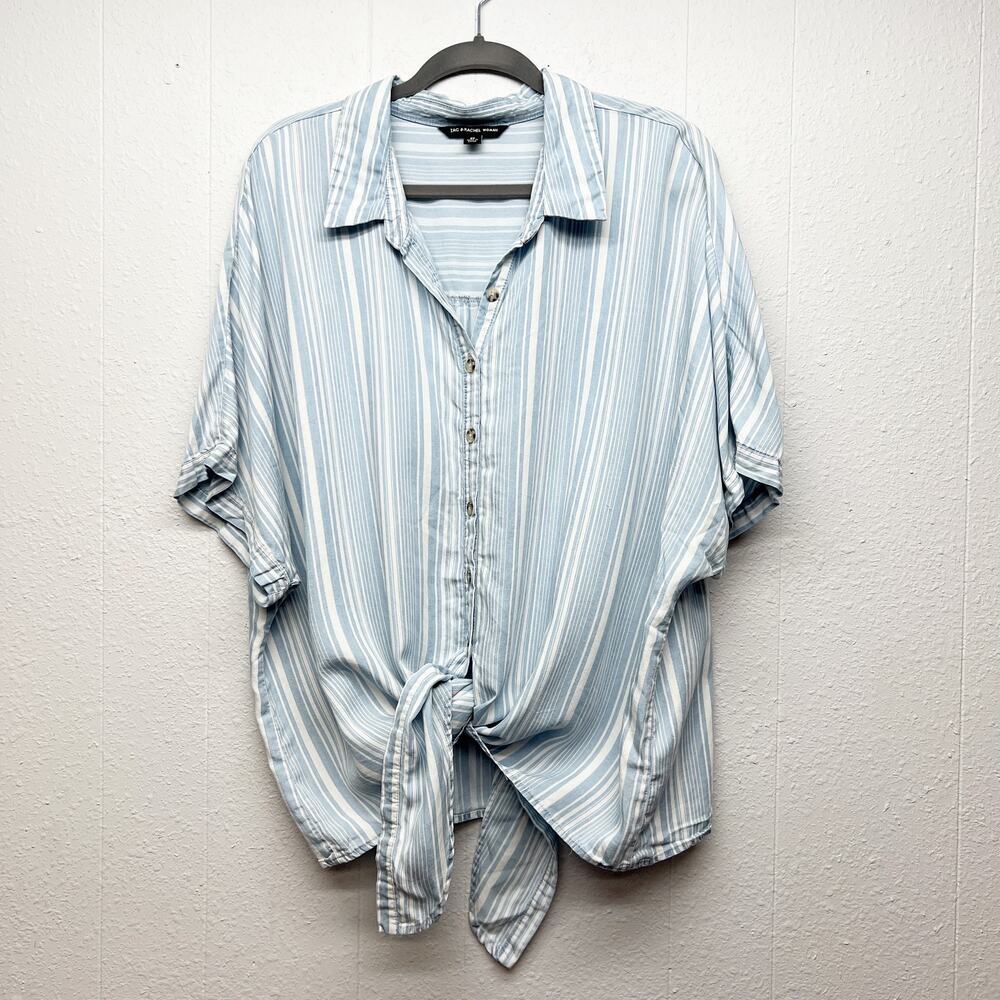 Zac & Rachel Tie Front Shirt Womens 2X Dolman Sleeve Boxy Relaxed Button Front